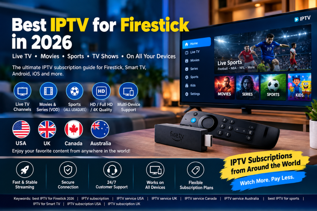 Best IPTV for Firestick 2026 – IPTV subscription for USA, UK, Canada and Australia with live TV, sports, movies, Smart TV and HD 4K streaming